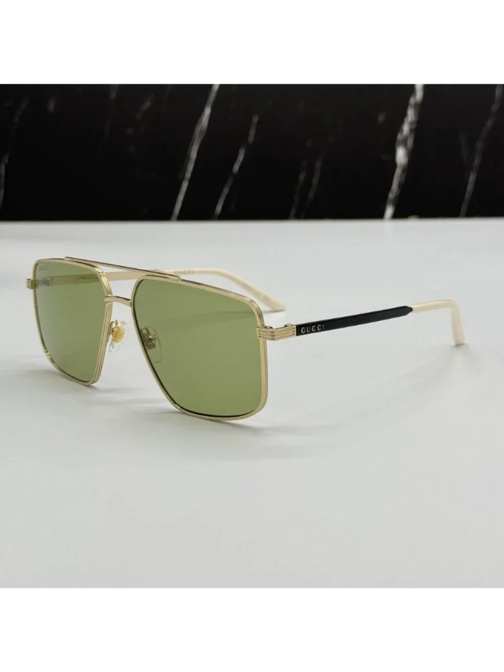 New Gucci GG0941S 002 Gold Green Pilot Frame Unisex Sunglasses